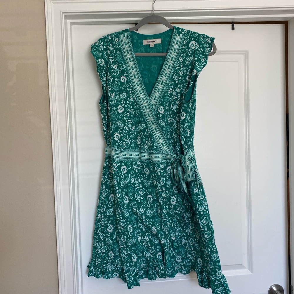 LOFT Green Floral Wrap Dress Romper